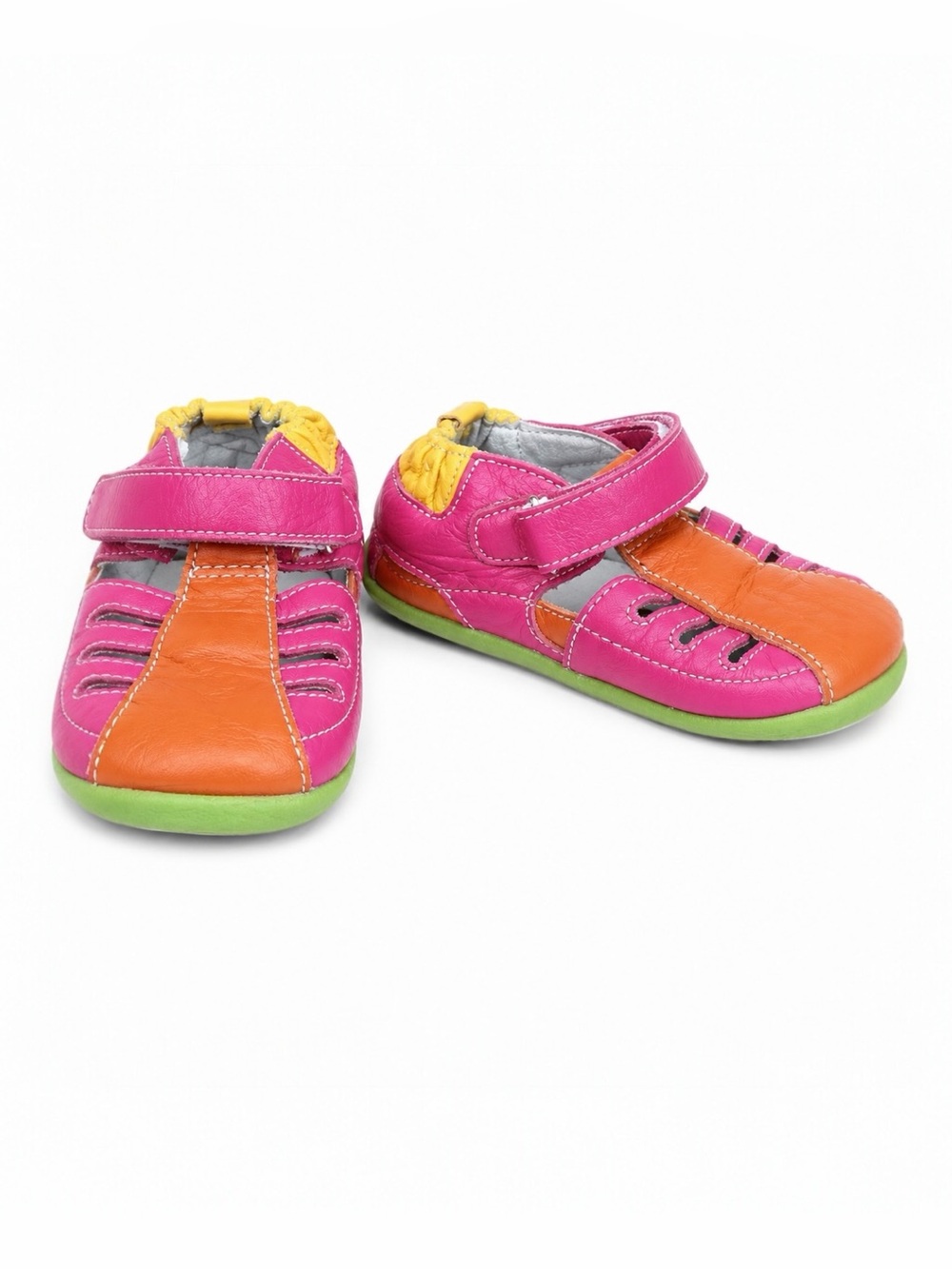 Robeez Pink Orange Leather Baby Sandals Size 12-16 Months Soft Sole